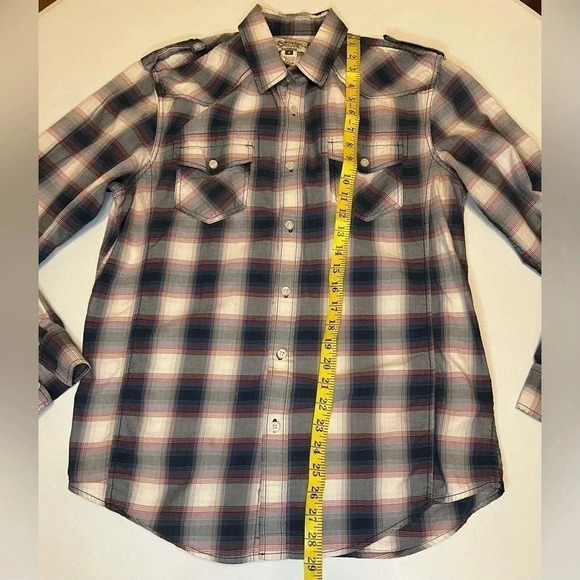 Vintage American Rag Plaid distressed Western Style button Down Size M - Picture 9 of 14
